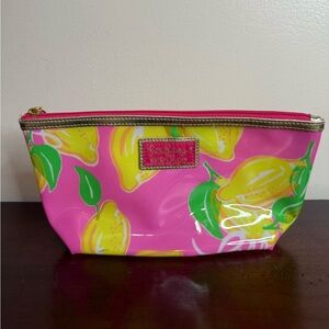 Lilly Pulitzer for Estée Lauder Pink and Yellow Lemon Print Cosmetic Bag
